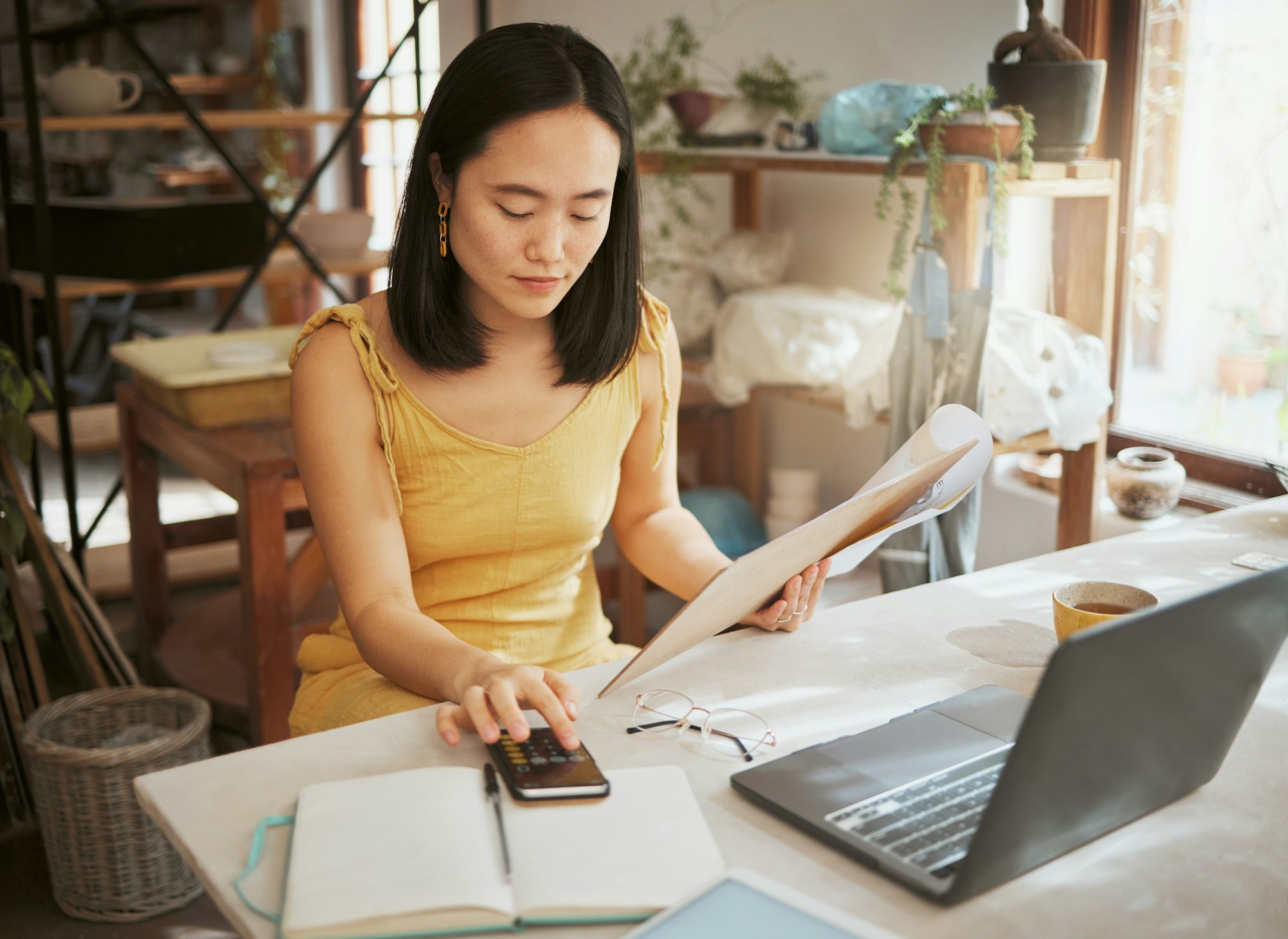 Budget, profit and planning woman, small business owner and finance investment for ecommerce startu