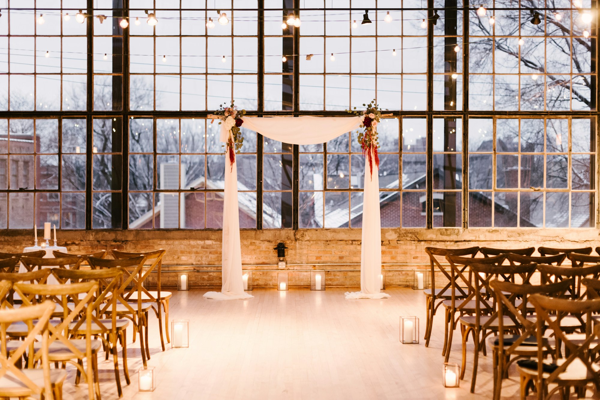 winter wedding with an altar at Ravenswood Event Center